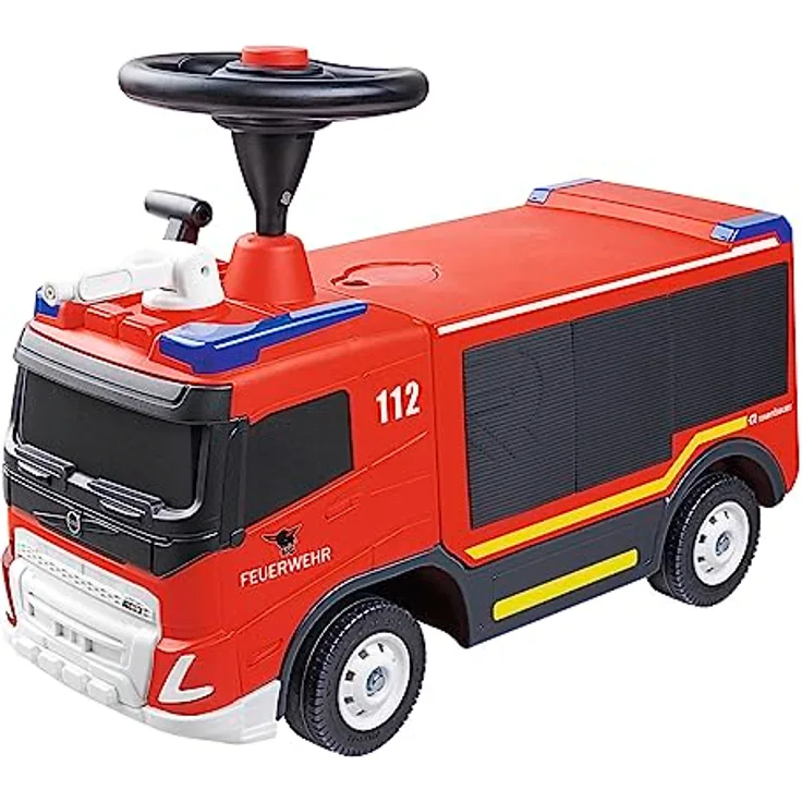 Big Feuerwehr Rutschauto ab 2 Jahre - großes Feuerwehrauto zum Fahren und Spielen mit Hupe und Wasserspritzfunktion (bis 6 Meter), Rutschfahrzeug für Kinder von 2-5 Jahre (max. 50 kg)