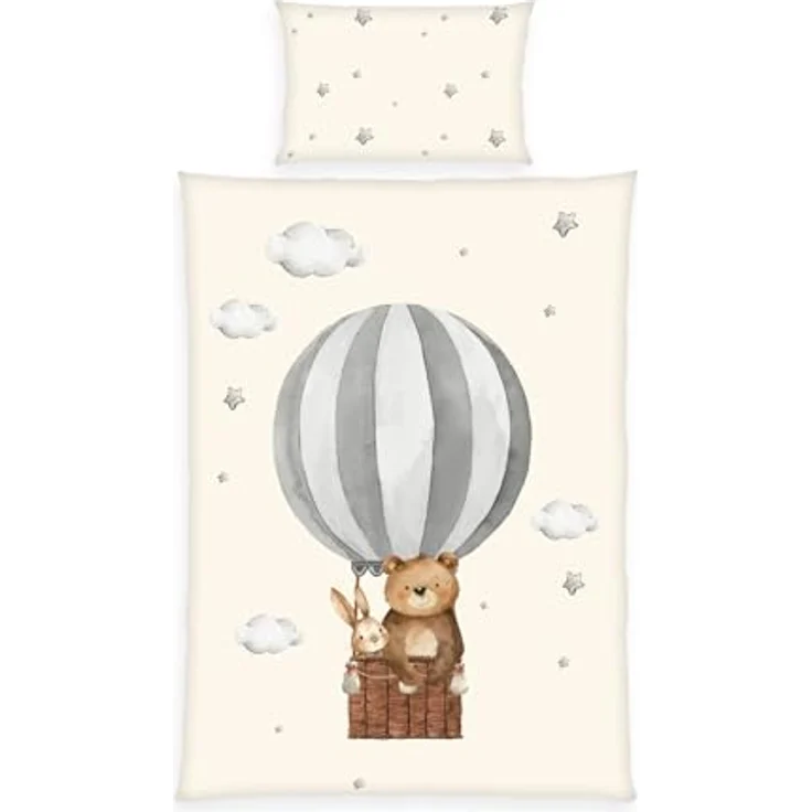Herding babybest Bettwäsche Ballonfahrt, 100% Baumwolle/Renforcé, Beige – Bild 1