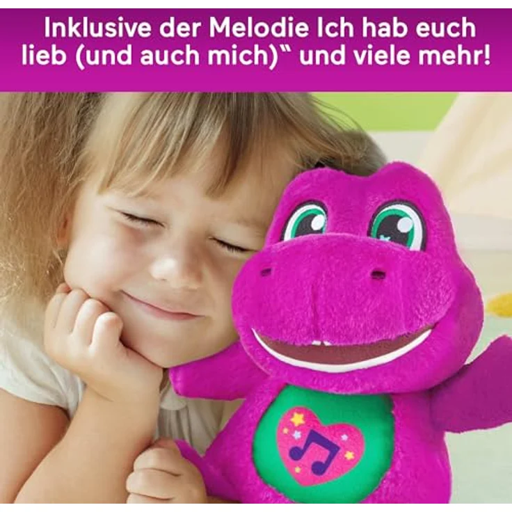 Barney – Sing-mit-mir-Barney, Plüsch 25 cm mit Geräuschen, 10 Sätze und 5 Lieder in 5 Sprachen, für Kinder ab 2 Jahren, JGT51 – Bild 5