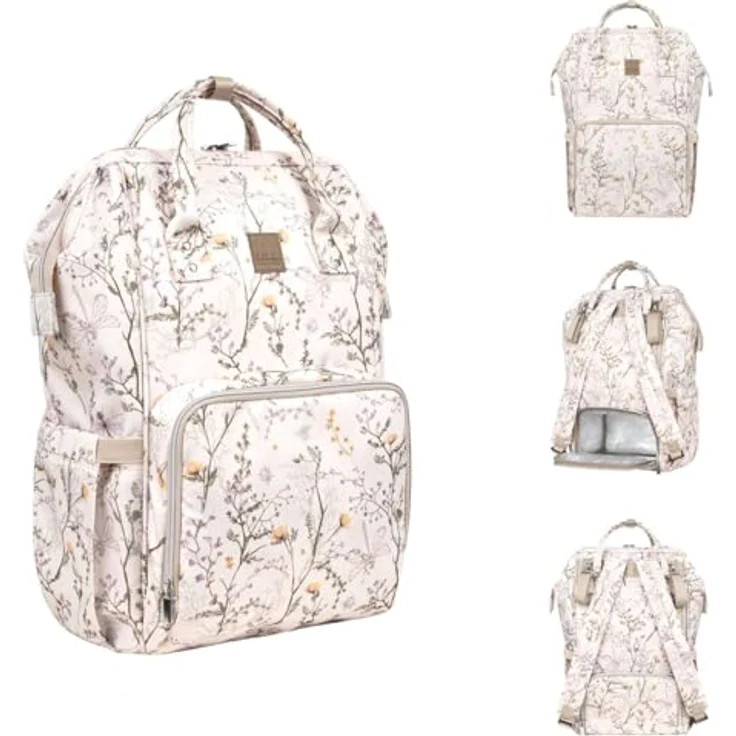 Kikkaboo Wickeltasche Siena, Rucksack mit Wickelunterlage, wasserabweisend, beige-weiß, einstellbare Grifflänge, große Öffnung, Platz für 3 Flaschen – Bild 1