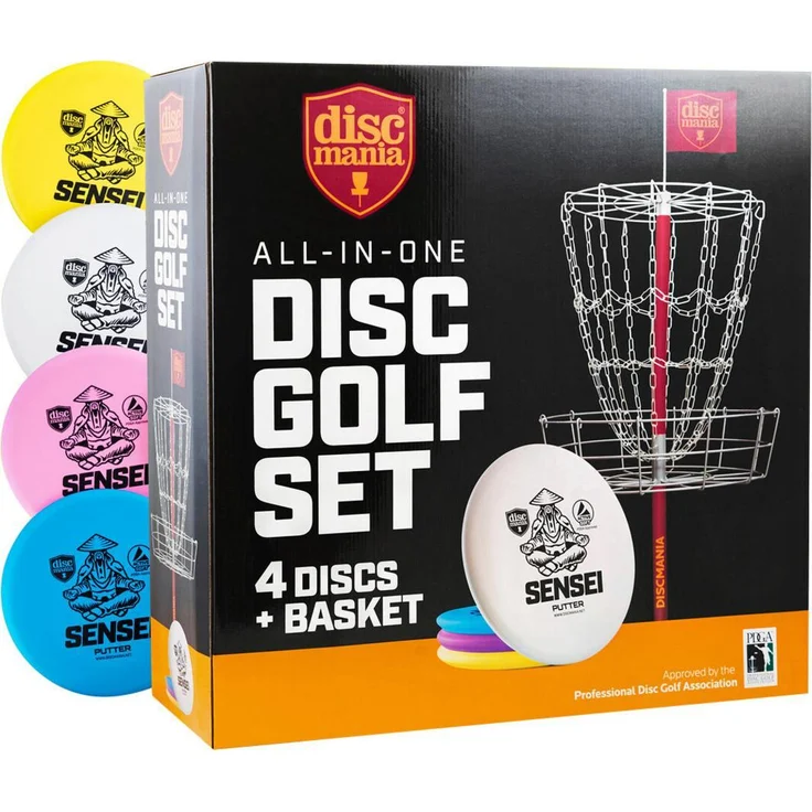 Discmania Lite Pro Basket Set, Discgolf Zielscheibe mit 4 Sensei-Scheiben, PDGA-zugelassen, leicht transportierbar