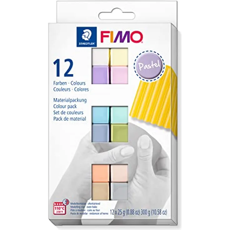 STAEDTLER ofenhärtende Modelliermasse FIMO soft in Pastell Farben, weich und geschmeidig, speziell für Einsteiger und Hobbykünstler, 12 Halbblöcke á 25g in sortierten Farben
