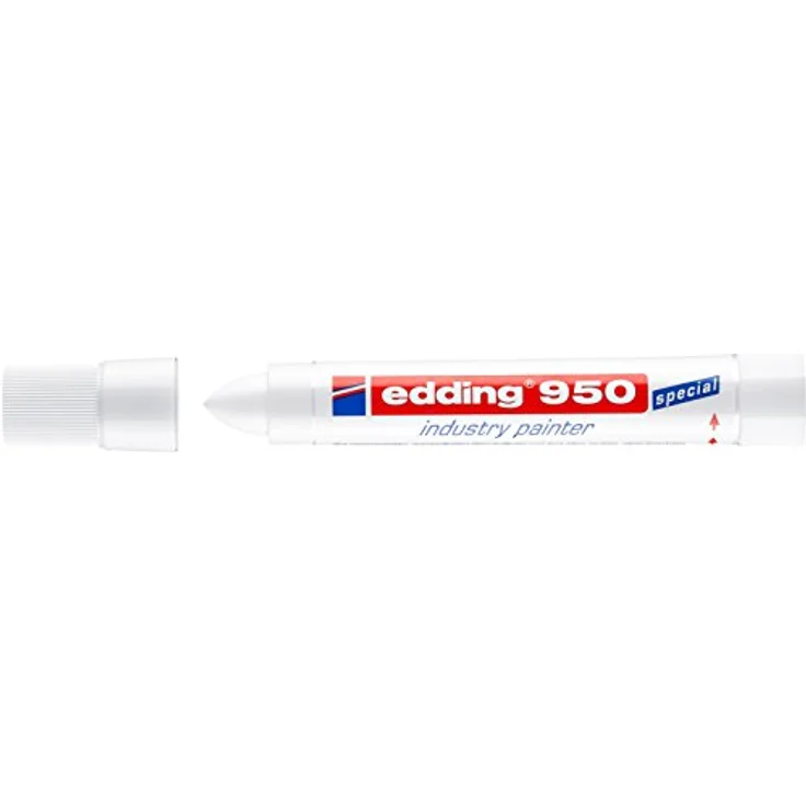edding 950 Industrie Pastenmarker - weiß - 1 Stift - Rundspitze 10 mm - Marker zum Beschriften von Metall, Stein, Holz - raue oder nasse Oberflächen - permanent, wasserfest – Bild 2