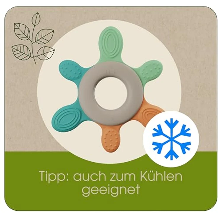 NIP Play Green Baby Beißring, mit Kühlung, mehrfarbiges Spielzeug und Zahnungshilfe, verschiedene Härtegrade, BPA-frei, nachhaltig, ab 3 Monaten – Bild 3