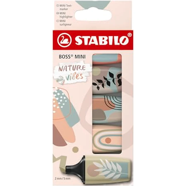 STABILO BOSS MINI Naturevibes, 5er Pack Textmarker in erdigen Farben mit Anti-Dry-Out-Technologie und 2 Strichstärken – Bild 1
