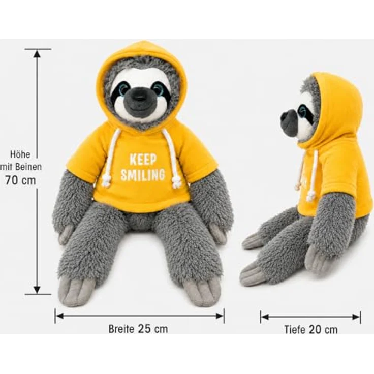 soma Kuscheltier Faultier Kuscheltier grau XXL70 Faultier Plüschtier Keep Smiling gelb (1-St), Super weicher Plüsch Stofftier Kuscheltier für Kinder zum spielen - Preisvergleich – Bild 2