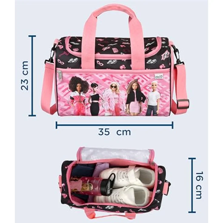 Scooli Sporttasche Barbie, Kindersporttasche mit geräumigem Hauptfach und abnehmbarem Schultergurt, pink – Bild 3