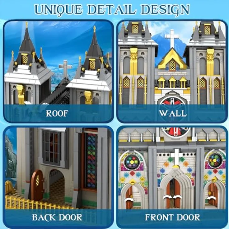 Reobrix Mittelalterliche Kirche Baustein-Set 66027, Modellbausatz mit warmem LED-Licht, 3183 Teile, für Erwachsene und Jugendliche ab 14 Jahren – Bild 4