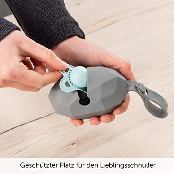 MiaMia Schnullerbox Set Silikon - 2x tragbare Schnullertasche für Kinderwagen, Aufbewahrungsbox für alle Schnuller Modelle, BPA-frei - Grau – Bild 4