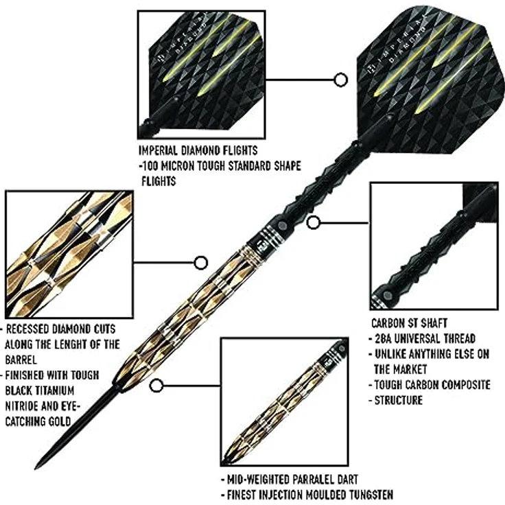 Harrows Imperial Diamond 90% Tungsten Dartpfeile, 24g mit diamantgefrästem Griff und Nickel-Silber-Schäften – Bild 6