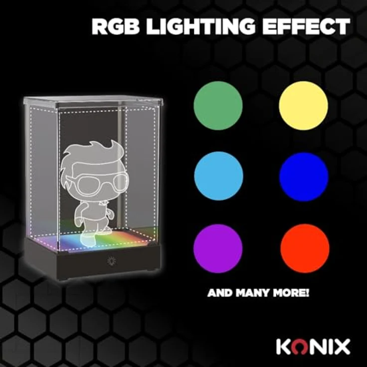 Konix Acryl Display Case mit RGB-Beleuchtung, Vitrine für Funko Pop Figuren, Touch-Bedienung, USB-Betrieb, 9 x 9 x 14 cm – Bild 4