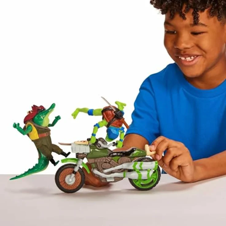 Boti Europe Trl Drive N Kick Cyc, Sammelfigur mit detailreicher Leonardo-Actionfigur und beweglichen Positionen, Motorrad mit Doppelauspuff und Pizza-Details – Bild 5