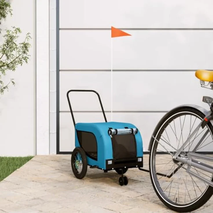 vidaXL Fahrradhundeanhänger Hunde Blau und Schwarz Oxford-Gewebe & Eisen, mit PVC-Fenster und Reflektoren – Bild 2