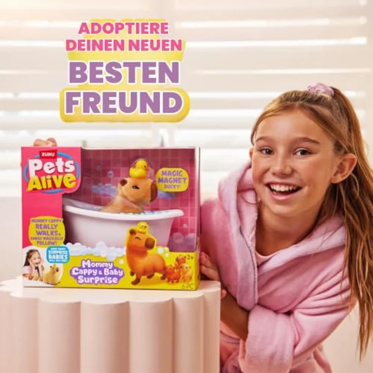 Pets Alive Mommy Capybara and Baby Surprise, interaktive Kuscheltiermutti mit 2-3 versteckten Baby-Capybaras, realistische Lauf- und Geräuschfunktion – Bild 2