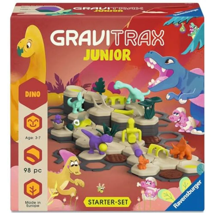 Ravensburger GraviTrax Junior - Starter-Set L Dino, interaktives Kugelbahnsystem mit Dino-Figuren aus Holz-Biokunststoff für Kinder ab 3 Jahren – Bild 1
