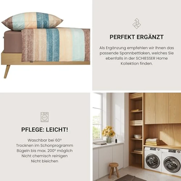 Schiesser Bettwäscheset Emilia | Gestreift | Renforcé | 100% Baumwolle | Oeko-Tex Zertifiziert | Reißverschluss | Petrol – Bild 5