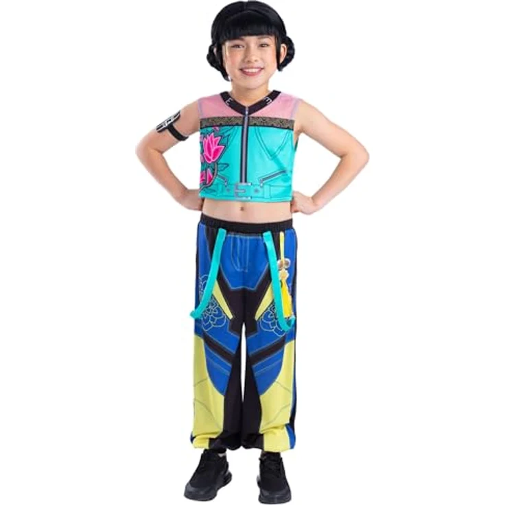 K-Pop Demon Hunters Zoey Core Look Kostüm, 122-128 cm, ärmellos mit digitalem Druck und Zubehör – Bild 1