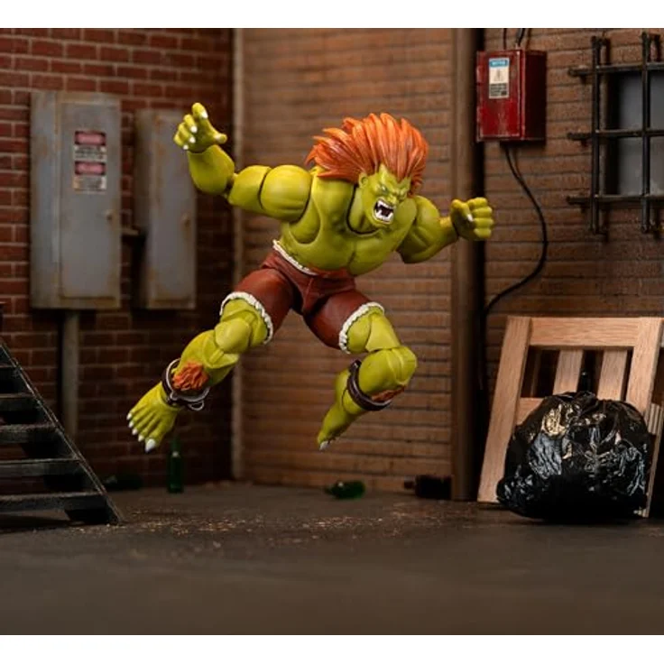 Jada Toys Street Fighter Figur Blanka, 19 cm bewegliche Actionfigur mit alternativem Kopf, Händen und Electric Thunder Zubehör, grün, ab 13 Jahre – Bild 3