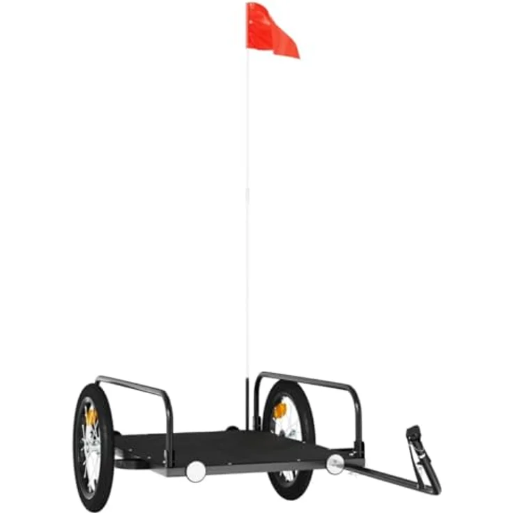 vidaXL Fahrradlastenanhänger Schwarz 126x63x34 cm Eisen mit 45 kg Tragkraft und Sicherheitsflagge – Bild 2