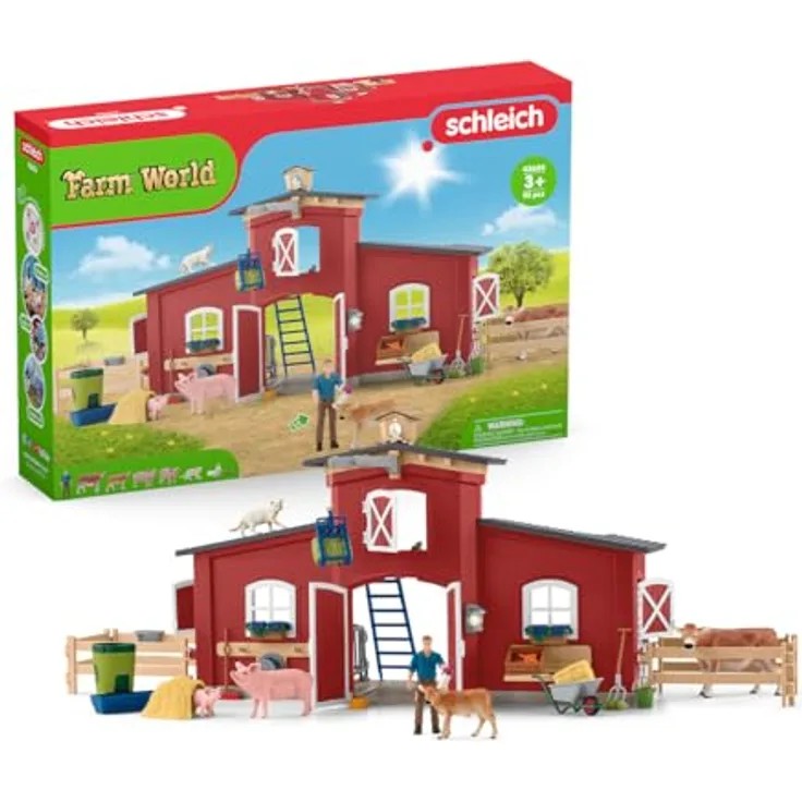 schleich 42606 Große Farm mit Tieren und Zubehör, ab 3 Jahren, FARM WORLD - Spielset, 64 Teile