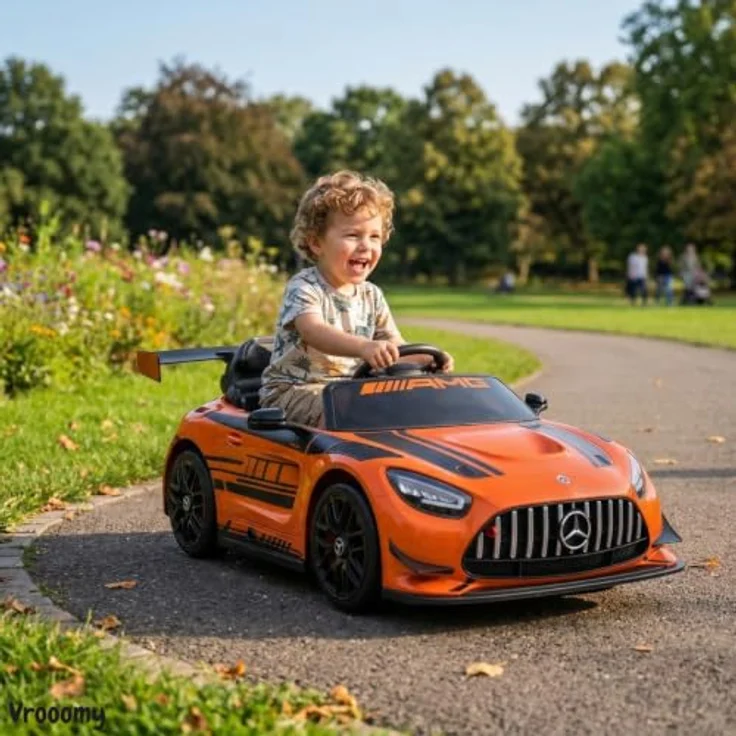Mercedes Kinder Elektroauto AMG GT3, 12V mit MP3-Player, Sicherheitsgurt, 1-Sitzer, Orange, für 1 bis 6 Jahre – Bild 2