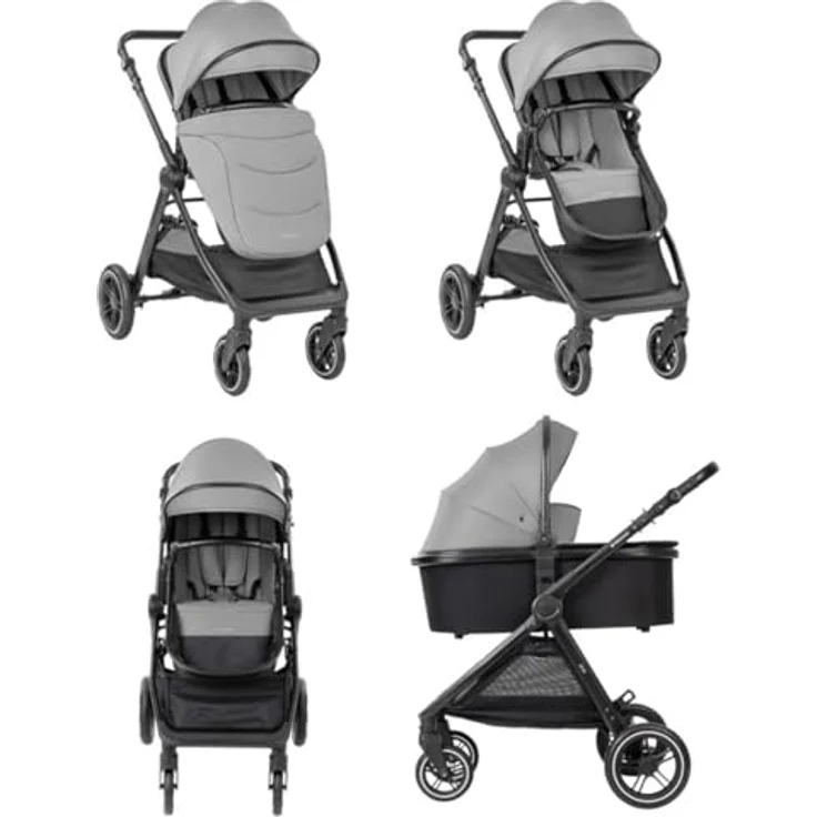 Kikka Boo Kombikinderwagen Ava 3 in 1, mit Babywanne, Babyschale, gefederten Gummirädern, Farbe: grau – Bild 4