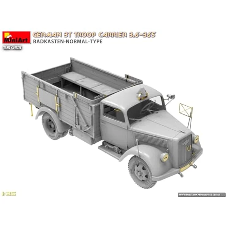 Mini Art Miniart 1:35 - German 3T Truck 3,6-36S Radkasten Normal Type, detaillierter Modellbausatz mit Truppenbänken für Wehrmacht-Transporter – Bild 14