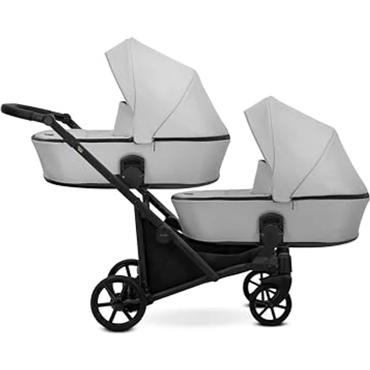 Kunert BRAV DUO Zwillingskinderwagen 2 in 1, Aluminiumrahmen grau/schwarz, mit gepolsterten Babyschalen, verstellbaren Rückenlehnen, Einkaufskorb und umfangreichem Zubehör – Bild 2