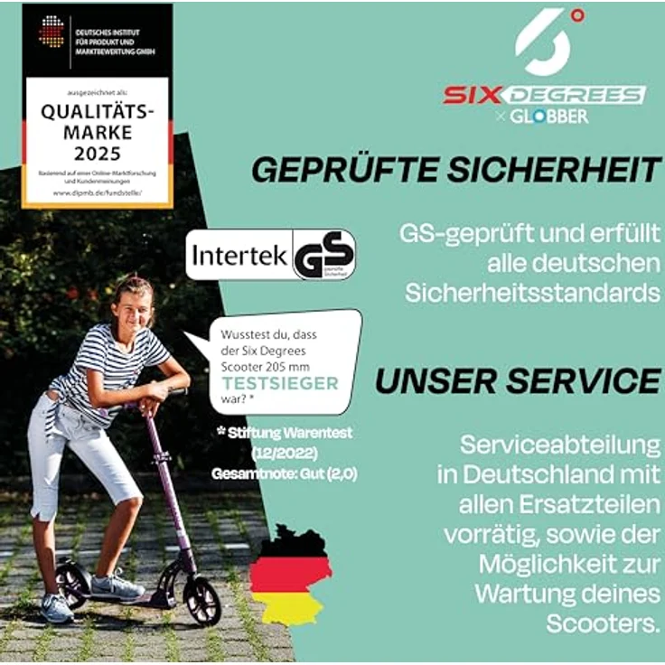 SIX DEGREES Aluminium Scooter 205 mm, Klappmechanismus, höhenverstellbar, Testsieger GS-geprüft, max. Benutzergewicht 100 kg – Bild 6