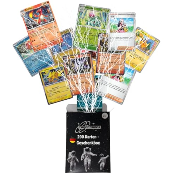 cardcosmos 200 Karten Set - Pokemon Karten Deutsch, Originale Sammelkarten mit 25 Holo/Reverse Holo, inkl. 100 Kartenhüllen, TCG Bundle für Kinder & Sammler – Bild 1
