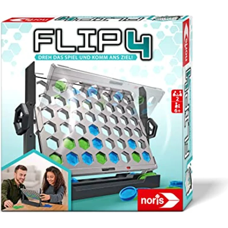 Noris 606064599 - Flip4 - Spiele-Klassiker 4er-Reihe zum Drehen, für Kinder ab 6 Jahre, Strategie-Spiel für 2 Spieler – Bild 1
