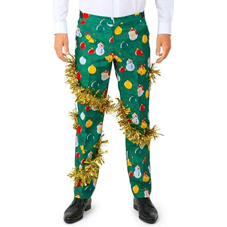 Suitmeister Weihnachtsbaum (M), Kostüm Anzug in Grün mit goldenen Lametta-Details, inkl. Jacke, Hose und Krawatte – Bild 4
