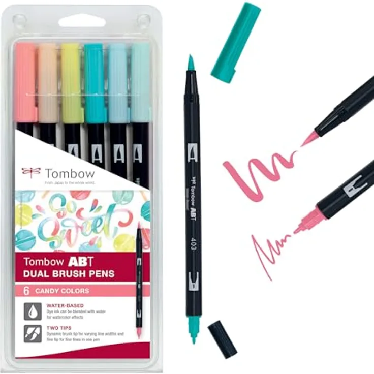 Tombow ABT Dual Brush Pen Candy Colours 6St, bunt - Flexibel und präzise, perfekt für Handlettering und Aquarell