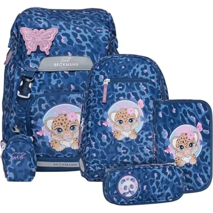 Beckmann Classic 22L - 6-TLG. Set Cheeta, Schulranzen-Set mit wendbarer Vordertasche und atmungsaktivem Rücken