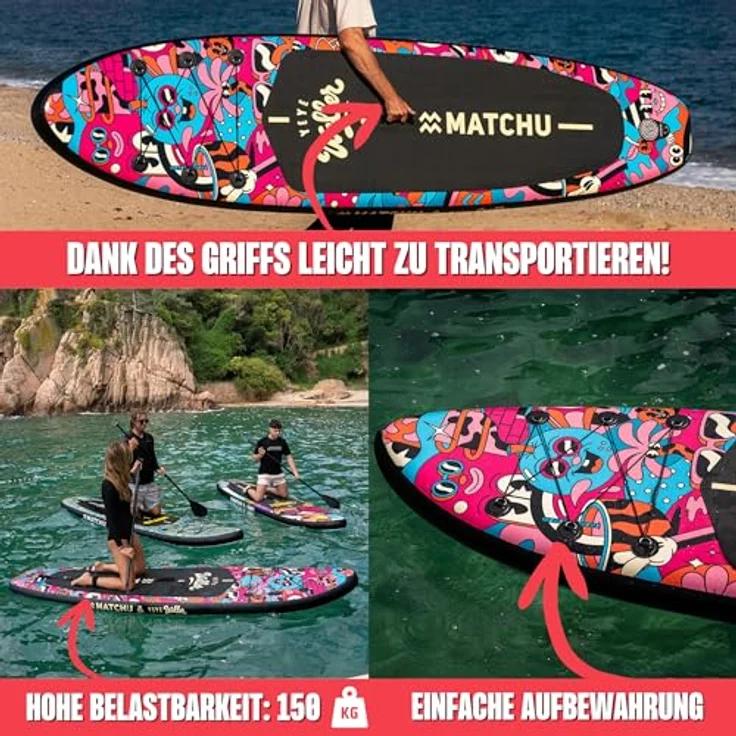 MATCHU Aufblasbares SUP Board, Limited Edition mit Zertifikat, Komplettset, 320x81x15 cm, 150 KG belastbar, Art Collection (Yeye Weller Collection) – Bild 4