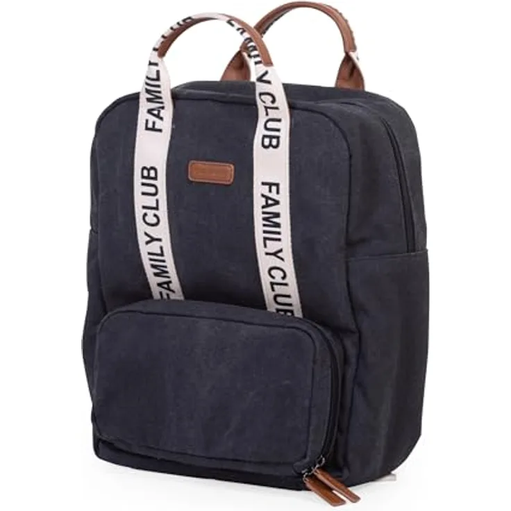 CHILDHOME Wickelrucksack Family Bag Club, Großes Fassungsvermögen, Multifunktional, 11 Fächer, Isotherm Taschen, Trolley-Koffer Durchgang, Kinderwagenbefestigung, 20,5L, Schwarz