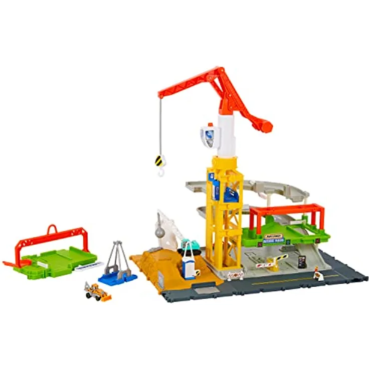 Matchbox Epische Baustelle, Spielset mit Mega-Kran, Licht- und Soundeffekten, inklusive Bagger und Zubehörteilen