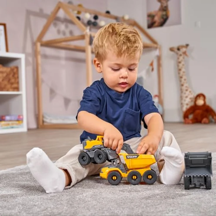 Dickie Toys Volvo Baustellenfahrzeuge (3 Stück) - Spielzeugautos für Kinder ab 3 Jahre, 16 cm, mit Freilauf und beweglichen Teilen, Gelb-Grau – Bild 5