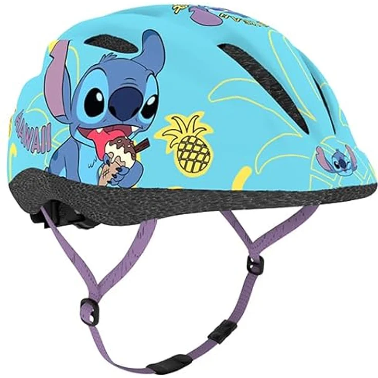 Seven Polska Kinder Fahrradhelm Stitch, S: 48-52cm, ca. 2-5.5 Jahre, Stitch-Junior - PVC Außenhelm, EPS-Schaum Innenfutter, Hellblau mit Stitch Figuren, EN 1078:2012+A1 – Bild 1