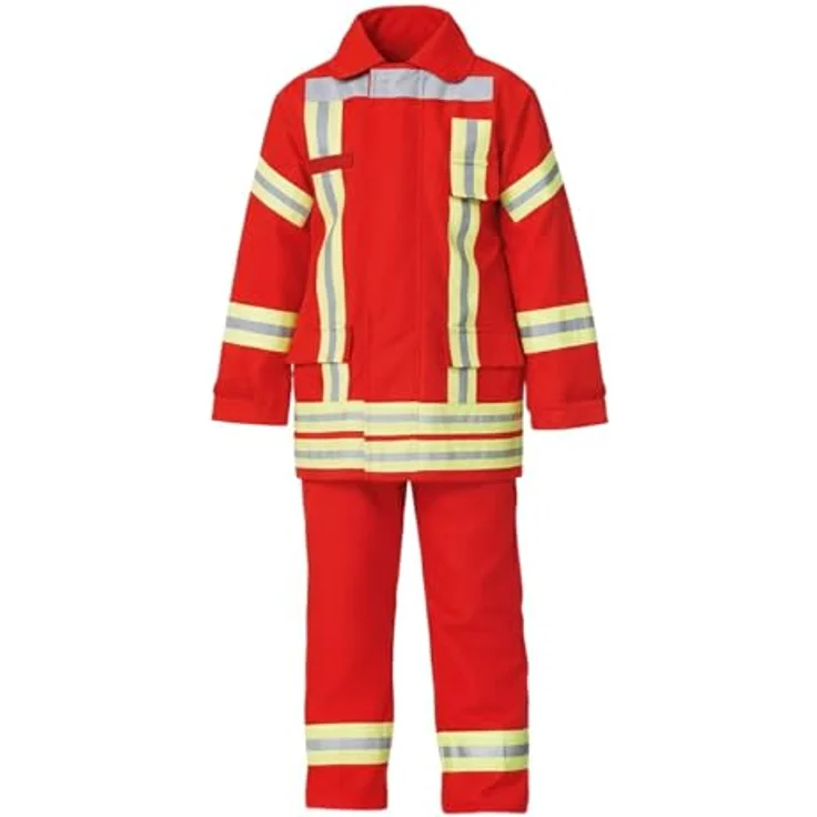 Maskworld Realistisches Feuerwehrmann-Kostüm für Kinder, rote Jacke & Hose, Größe 104, ideal für Karneval & Geburtstagsparty – Bild 5