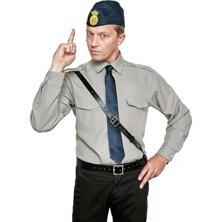 Maskworld Pippi Langstrumpf – Kling & Klang Polizisten Kostüm, graue Uniform mit Mütze und Krawatte, XL – Bild 1