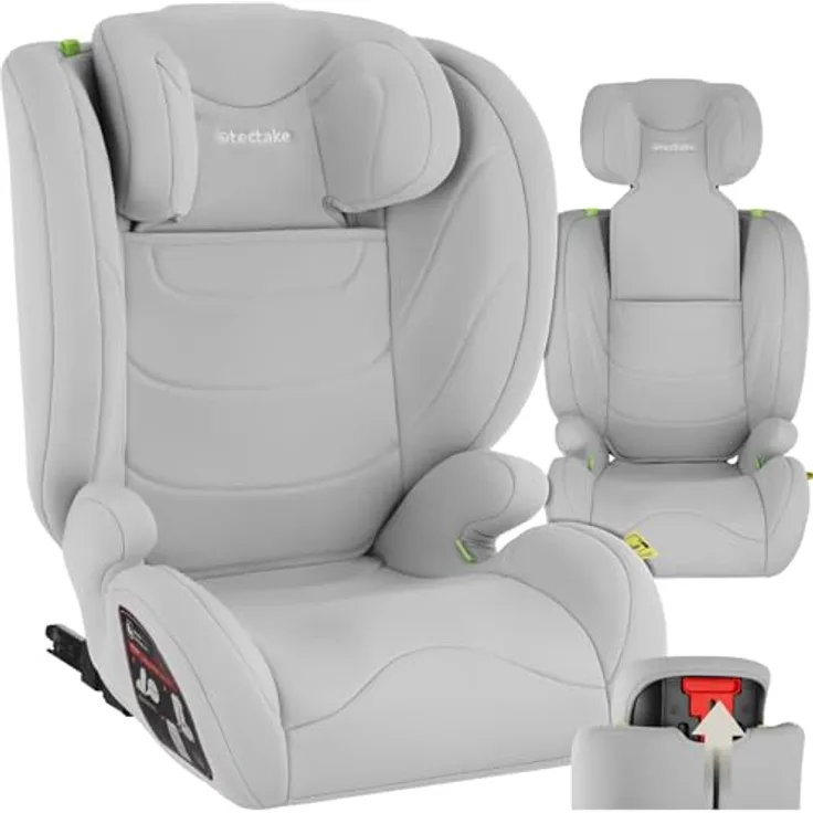 tectake Levi Autokindersitz, i-Size zugelassen für Gruppe I/II/III (9-36 kg), stufenlos höhenverstellbare Kopfstütze, pflegeleichter Bezug