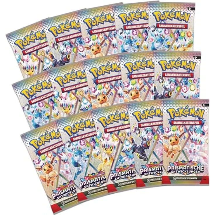 Pokémon Super-Premium-Kollektion Karmesin & Purpur – Prismatische Entwicklungen, mit 1 holografischer Vollbild-Promokarte, 1 Flauschiger Evoli-Deckbox und 15 Boosterpacks – Bild 5