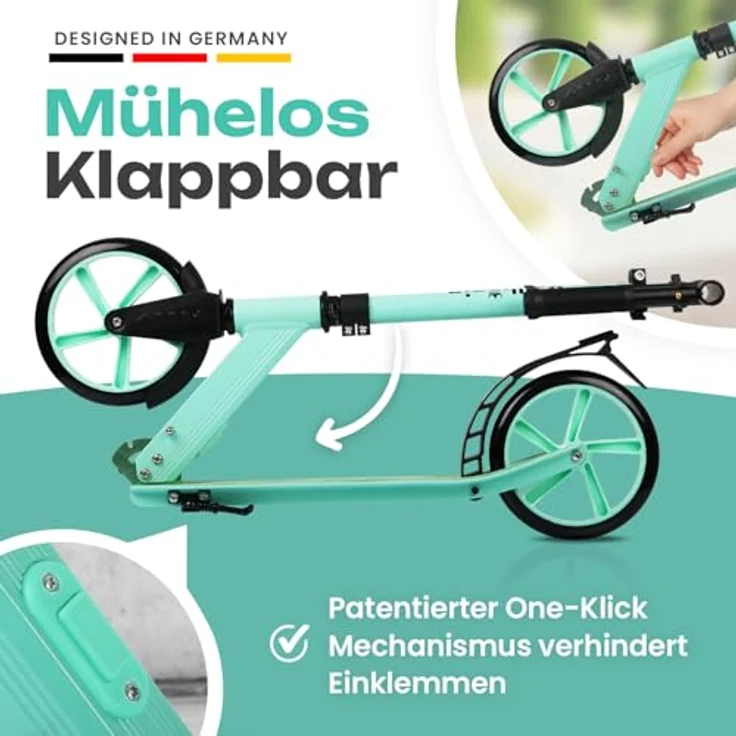 Rollkönig ® Roller Kinder 6 Jahre+ I Faltbarer Scooter Kinder mit großen Rädern I Cityroller Kinder I Auch für Erwachsene mit bis zu 100 kg geeignet, blau – Bild 3
