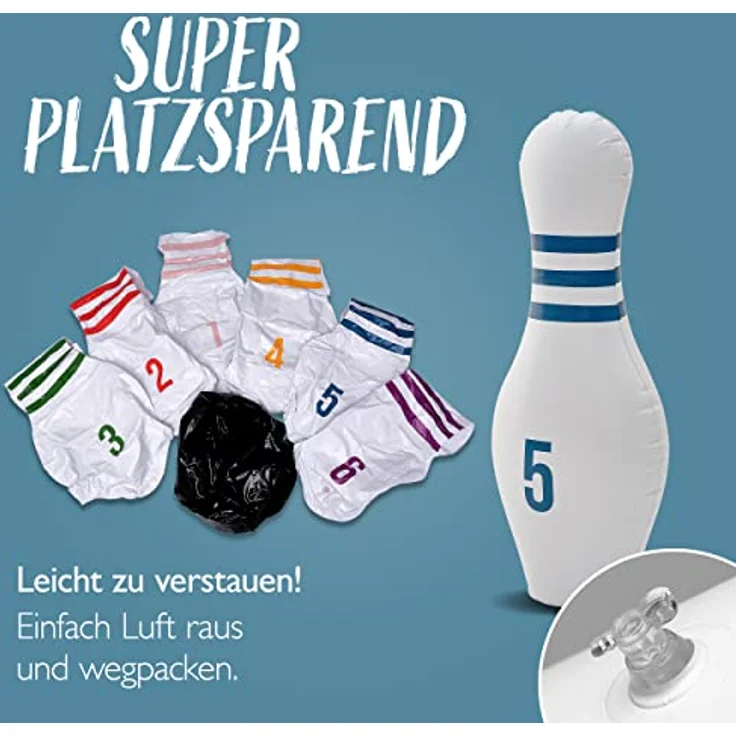 Ocean 5 Aufblasbares riesen Bowling-Spiel | Bowling Set für Kinder | 1 Bowling Ball mit sechs 68,5cm hohen Bowlingkegeln | inklusive Pumpe und Reparaturflicken | aufblasbares Kegelspiel | Outdoor Game – Bild 3