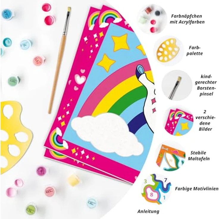 Ravensburger Malen nach Zahlen Junior Zauberponys mit Regenbogen, Malvorlagen-Set für Kinder ab 5 Jahren, 2 Maltafeln, 5 Acrylfarben, inklusive Pinsel und Anleitung – Bild 5