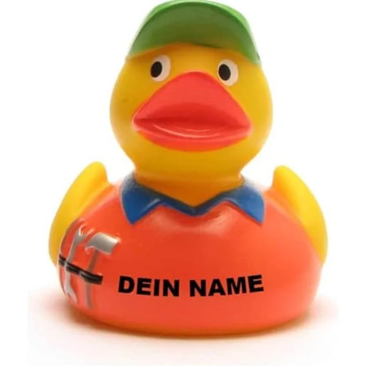 Duckshop Badeente - personalisierbar (Hausmeister Ente) mit Wunschtext bis 10 Zeichen, 8 cm, Vinyl – Bild 1