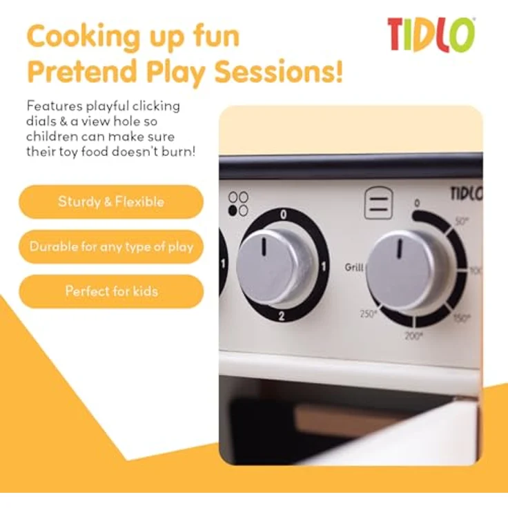 Tidlo T0301 Pretend Cooker, stabiler Holzherd mit herausnehmbarem Ofen und Klick Zifferblättern – Bild 4