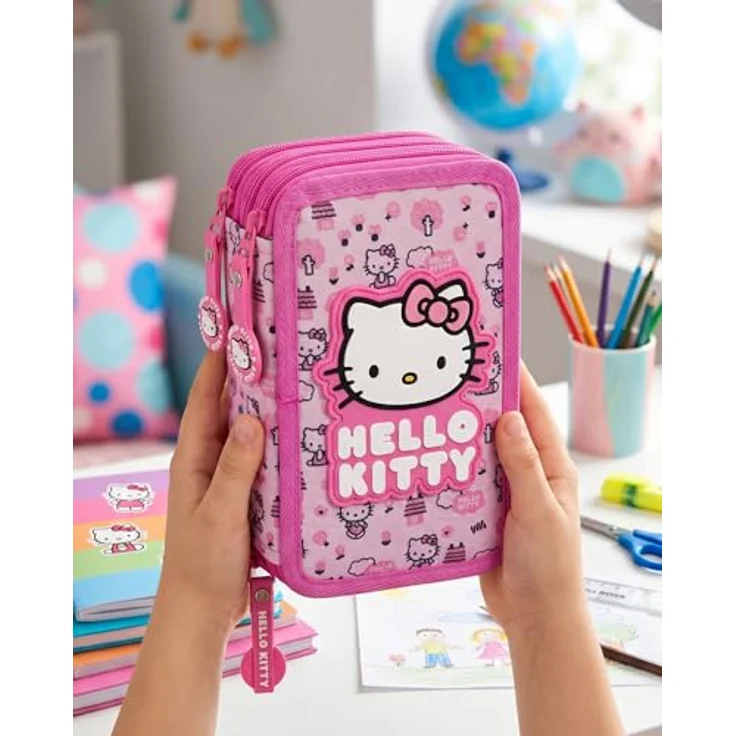Clondo 3-Fach Federmäppchen Mädchen, gefüllt mit 46 Teilen - inklusive radierbarer Gelstifte, Filz- und Buntstifte, ideal für Schule und Geschenke, 20 x 12 x 7 cm – Bild 5
