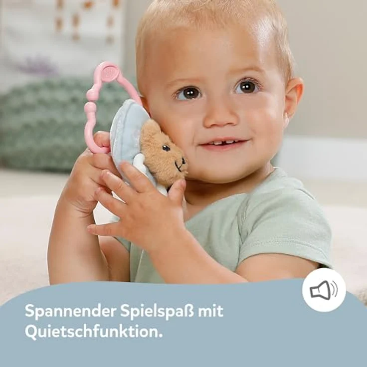 BABY Born Plüsch Schnuller mit Bärchengesicht, Beißring mit Clip, 18 cm groß, quietscht, waschbar – Bild 5